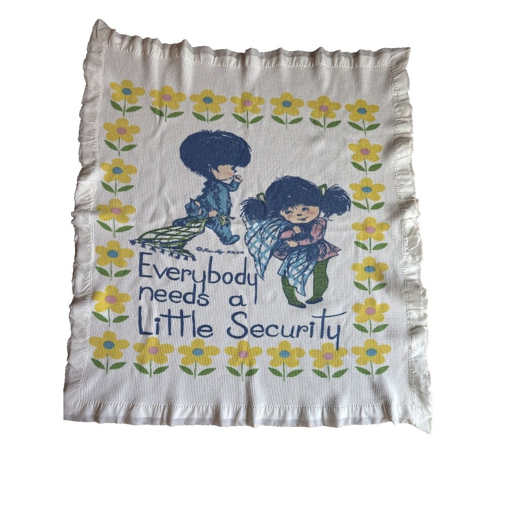 Thermal 1973 Waffle Baby Blanket Everybody Needs A Little Security Satin Trim